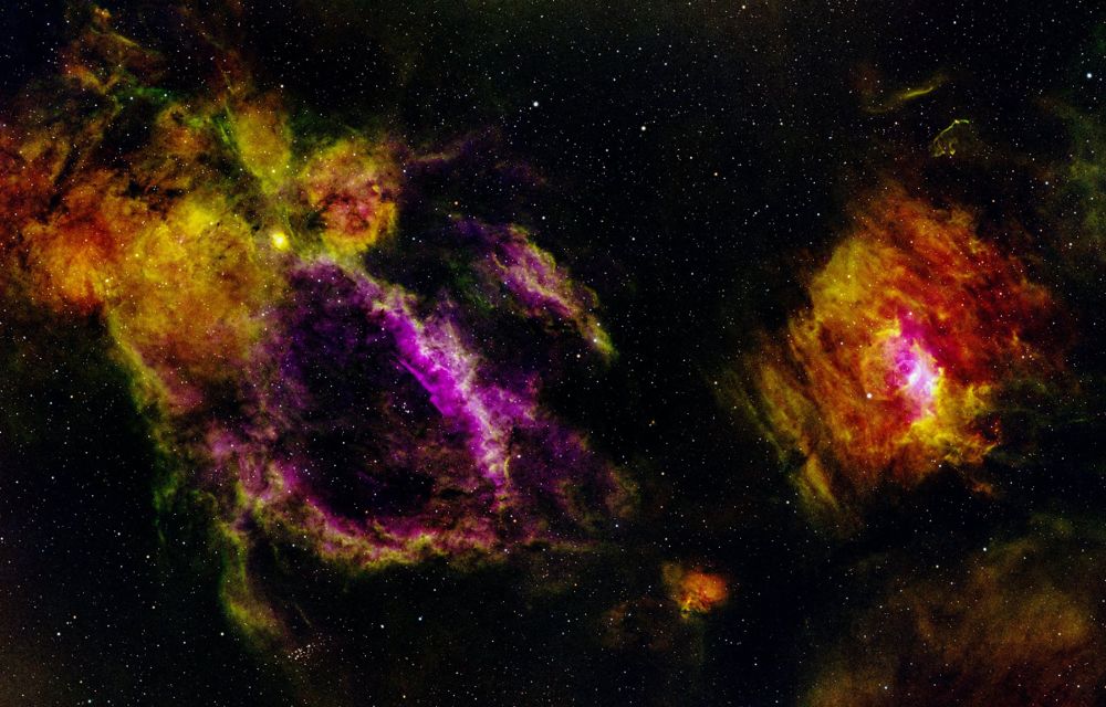 Lobster Claw (Sh2-157) and Bubble Nebula (NGC 7635), SHO